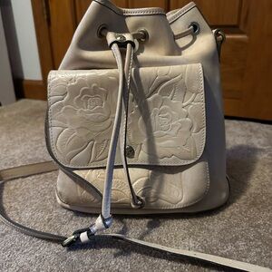 Patricia Nash Cream Floral Embossed Bucket Bag